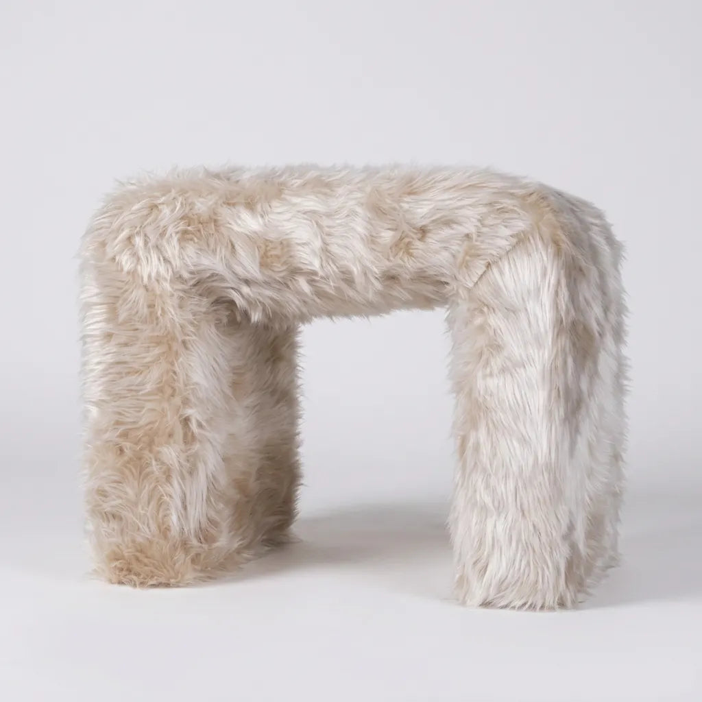 Cream Fur Stool