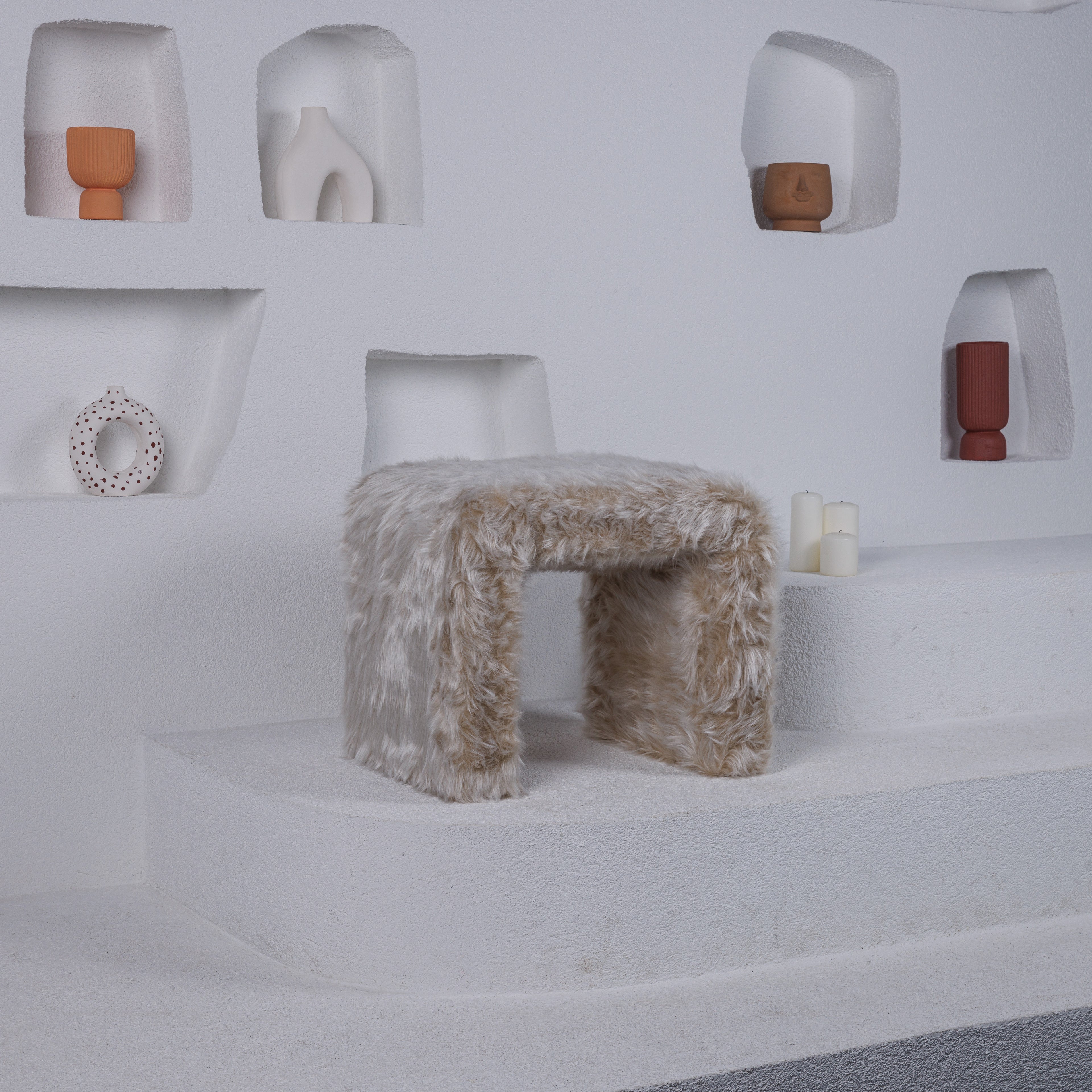 Cream Fur Stool