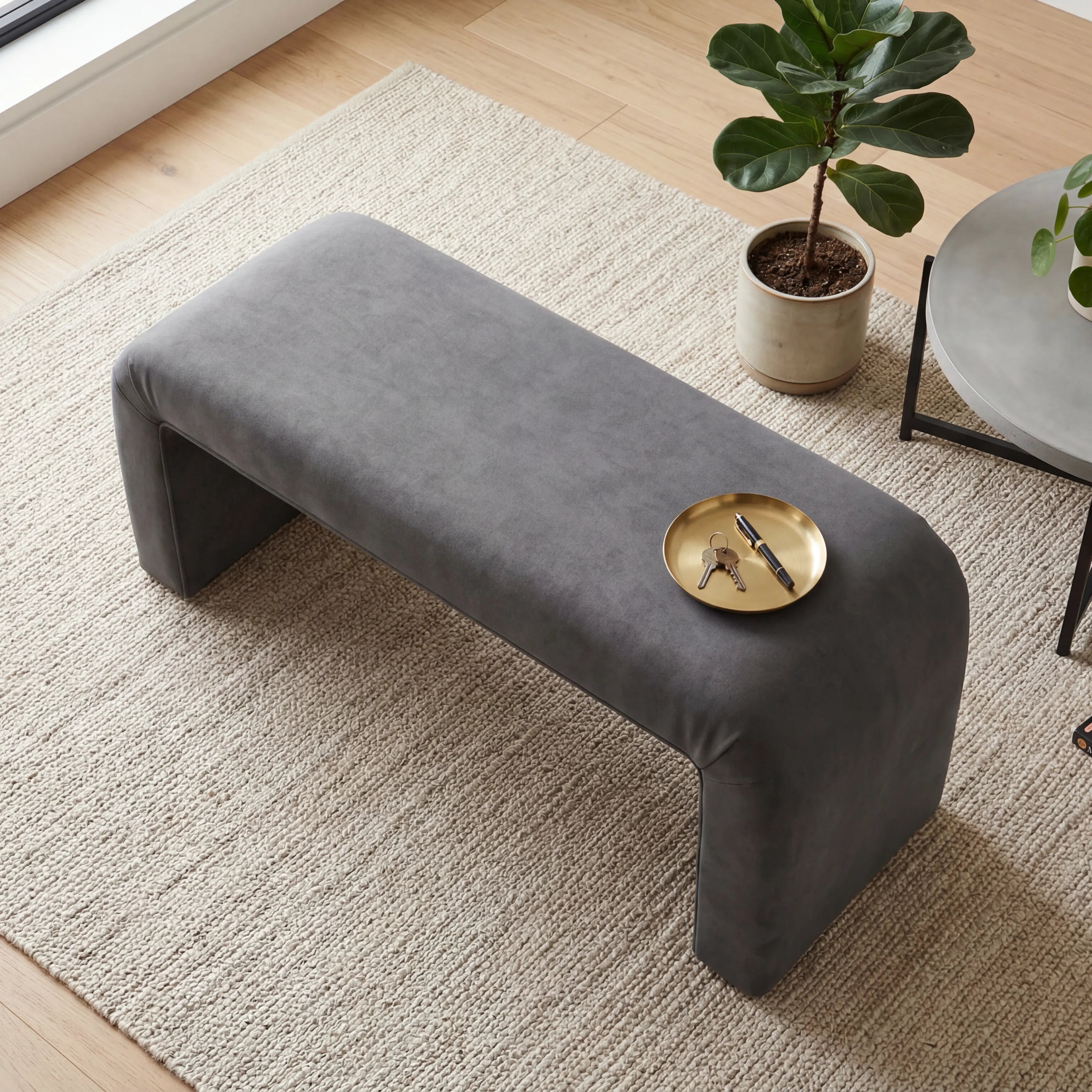 Graphite Velvet Bench